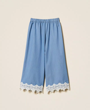 Pantaloni ampi in fil-à-fil con pizzo 261GJ2Q14 /4614 TWINSET 