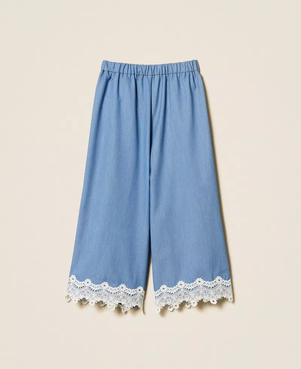 Pantaloni ampi in fil-à-fil con pizzo 261GJ2Q14 /4614 TWINSET 