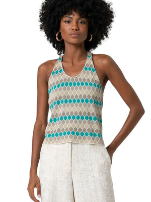 Top donna multicolor con fantasia geometrica e spalline larghe