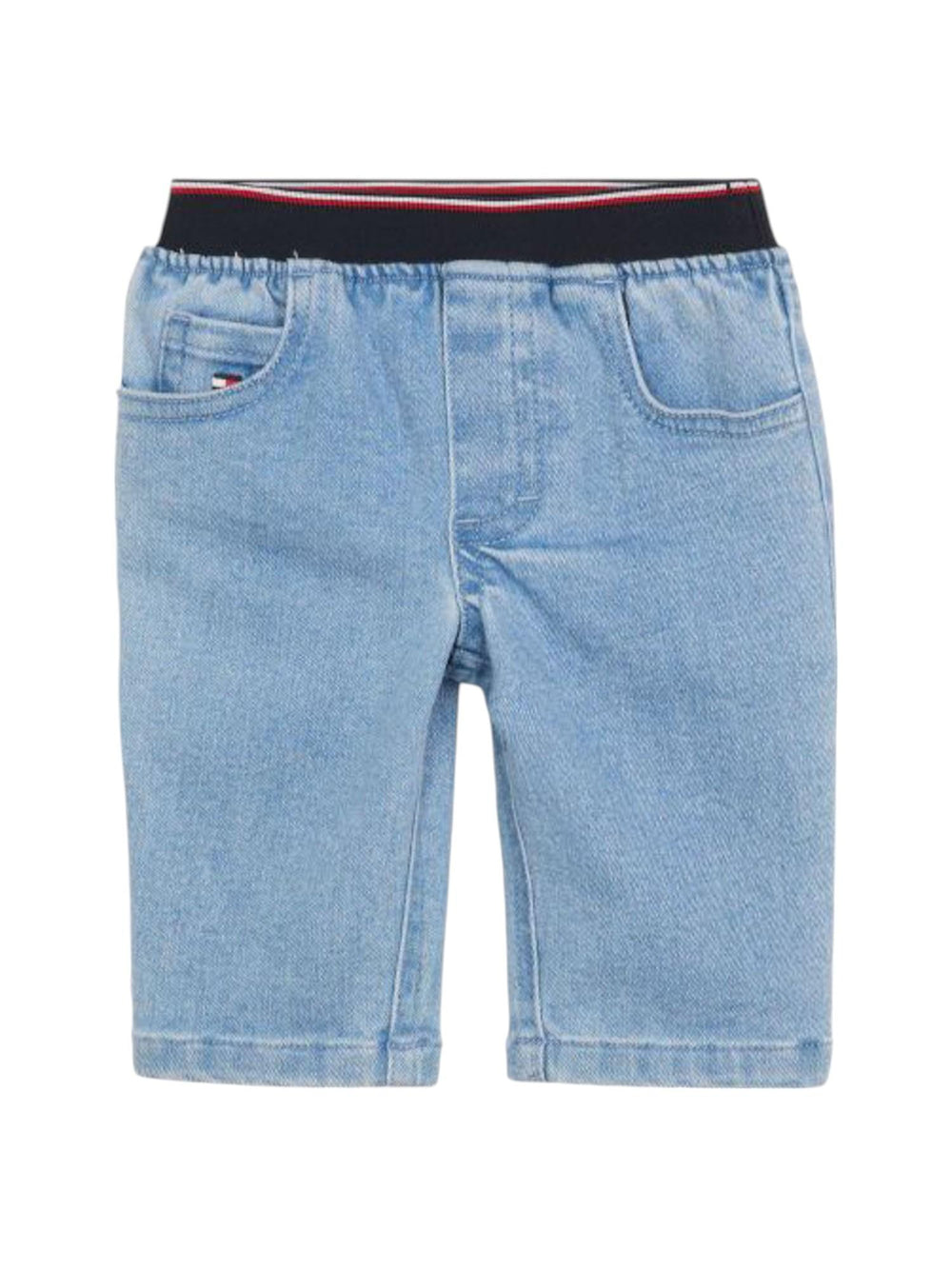 Bermuda bambino in denim elasticizzato con vita a contrasto