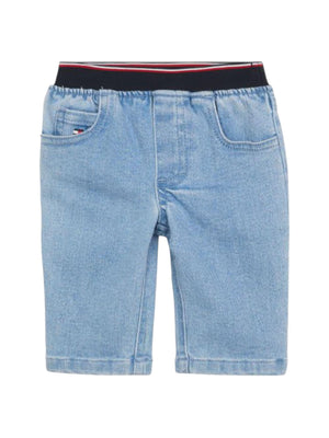 Bermuda bambino in denim elasticizzato con vita a contrasto