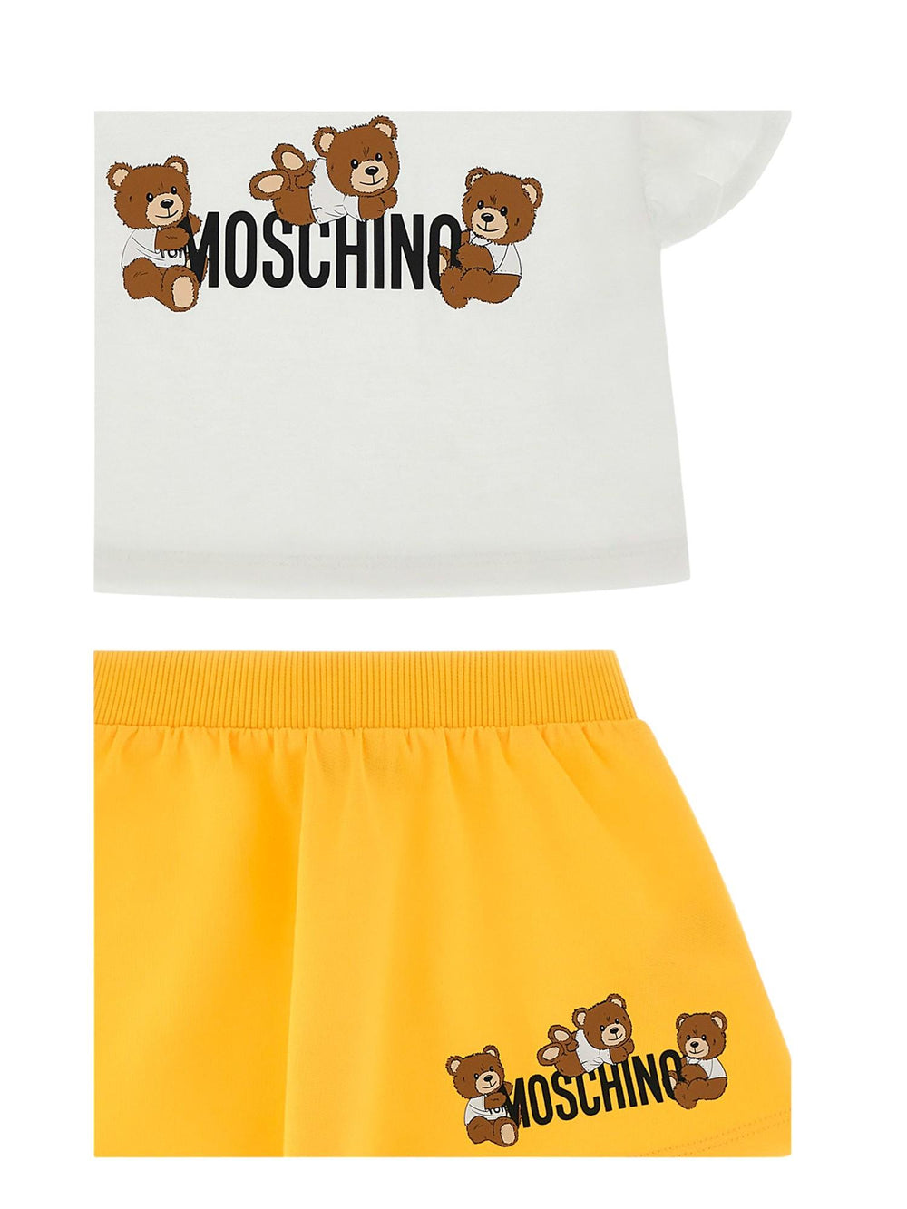Completo bambina bianco e giallo in cotone con teddy bear