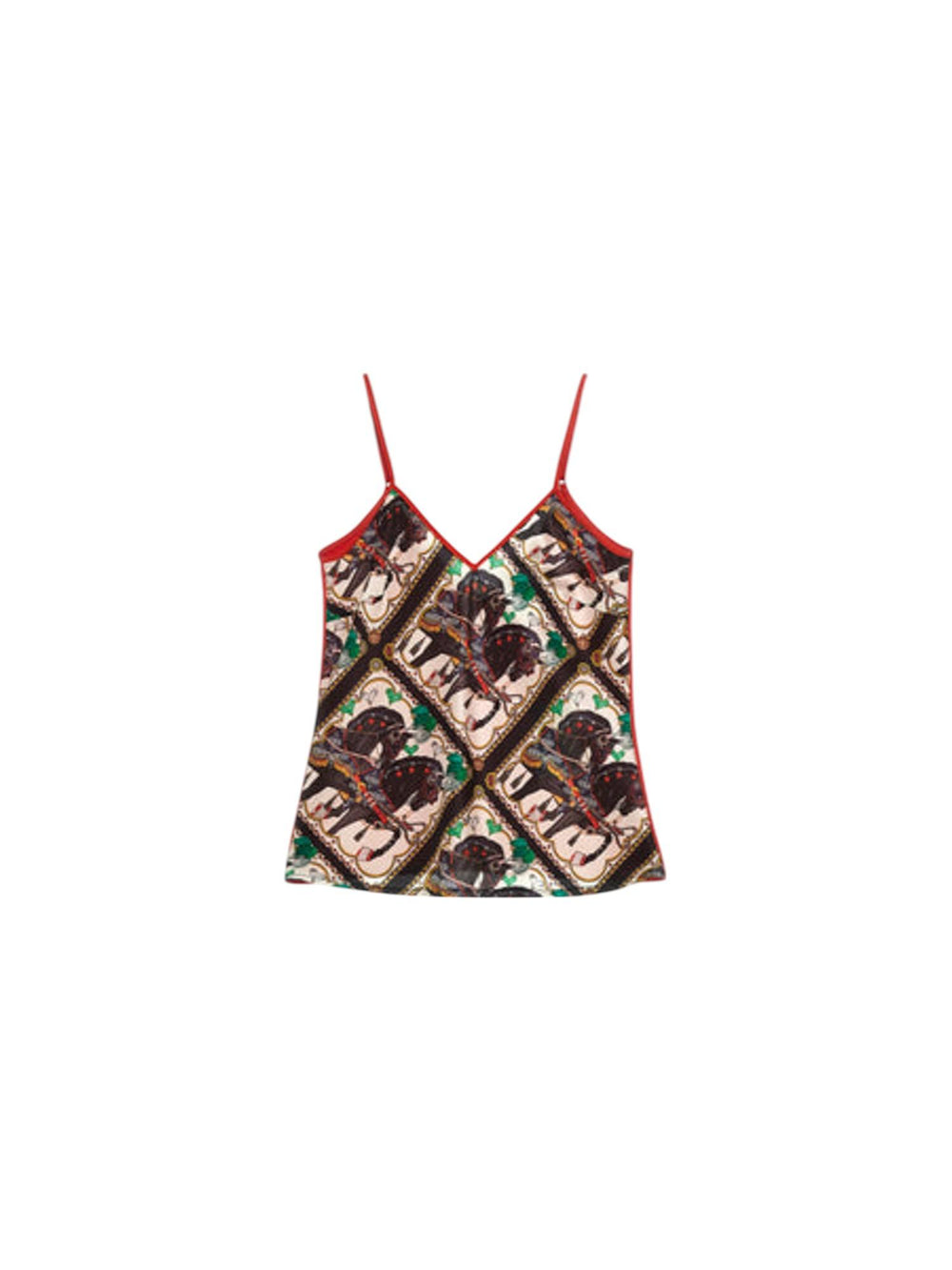 Top donna in seta con stampa cavalli