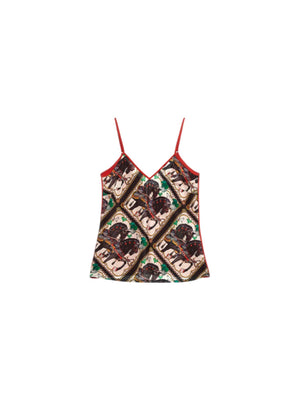 Top donna in seta con stampa cavalli