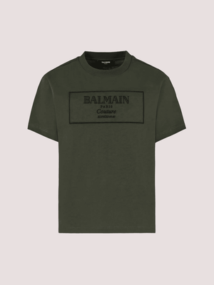 T-shirt verde per bambini con logo ricamato BX8P51 Z3186 /762NE BALMAIN 
