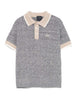 Maglia polo bambino blu medio melange in lino e cotone