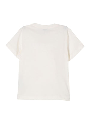 T-shirt bambina bianca in cotone con logo a rilievo