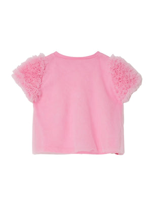T-shirt bambina rosa con maniche in tulle effetto nuvola KA5127 J9239 /X0065 LIU JO 