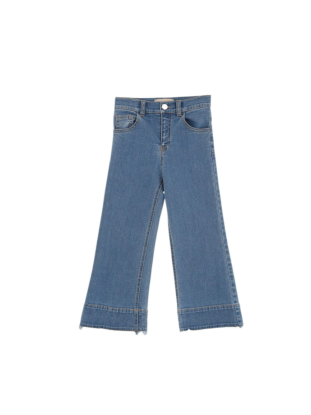Jeans bambina flare in denim con orlo sfrangiato