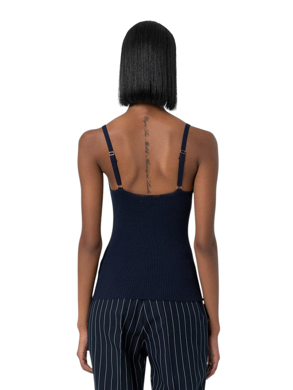 Top donna dark blue con strass e spalline sottili