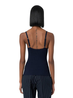Top donna dark blue con strass e spalline sottili