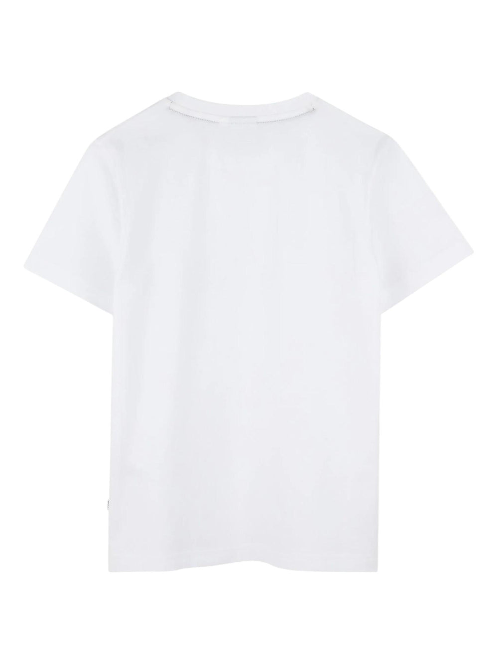T-shirt bambino bianca con stampa grafica a righe e logo