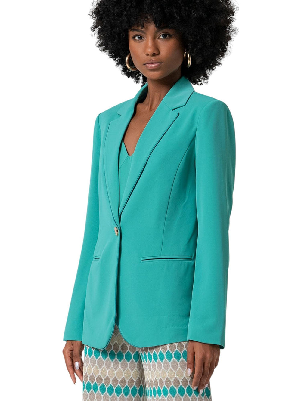 Giacca donna verde smeraldo monopetto in tessuto stretch