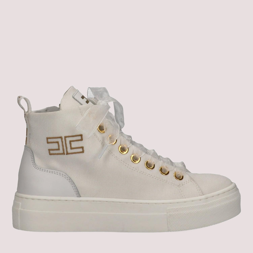 Sneakers alte in tessuto con logo ricamato ivory white F4A9 E0530 1256 /0139 ELISABETTA FRANCHI La Mia Bambina 