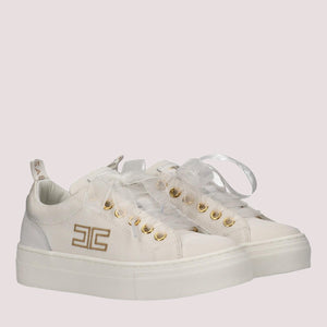 Sneakers basse in tessuto con logo ricamato ivory white F4A9 E0528 1256 /0139 ELISABETTA FRANCHI La Mia Bambina 