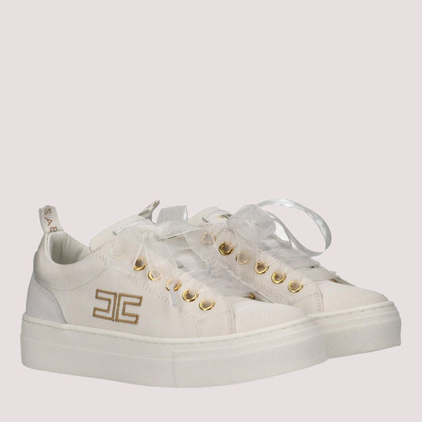 Sneakers basse in tessuto con logo ricamato ivory white F4A9 E0528 1256 /0139 ELISABETTA FRANCHI La Mia Bambina 