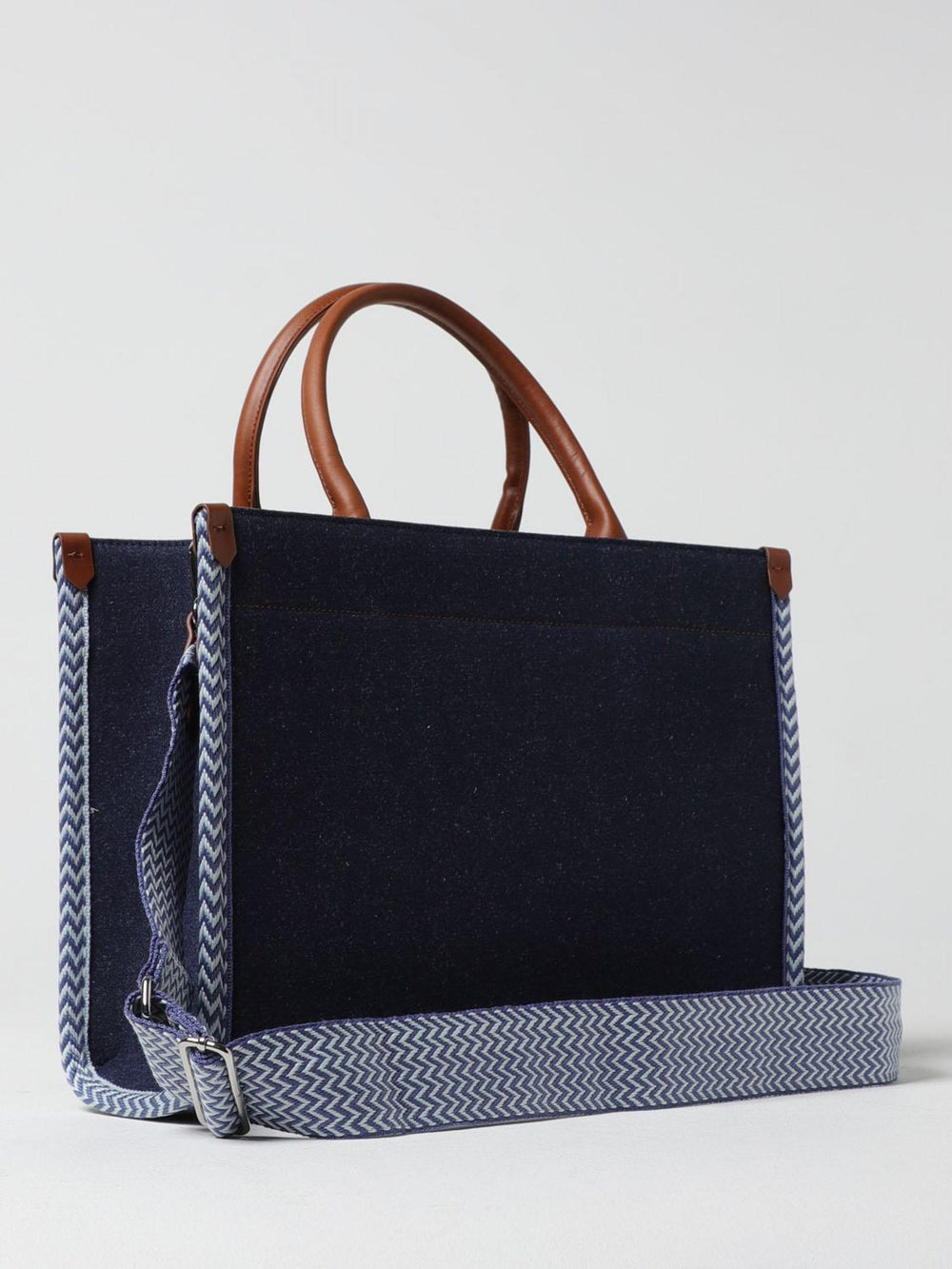Borsa bambina in denim con manici in pelle e logo Lanvin