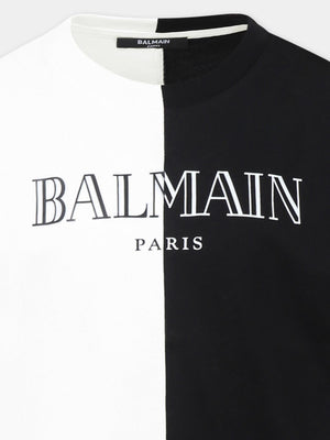 T-shirt bambino bicolore in cotone con stampa logo