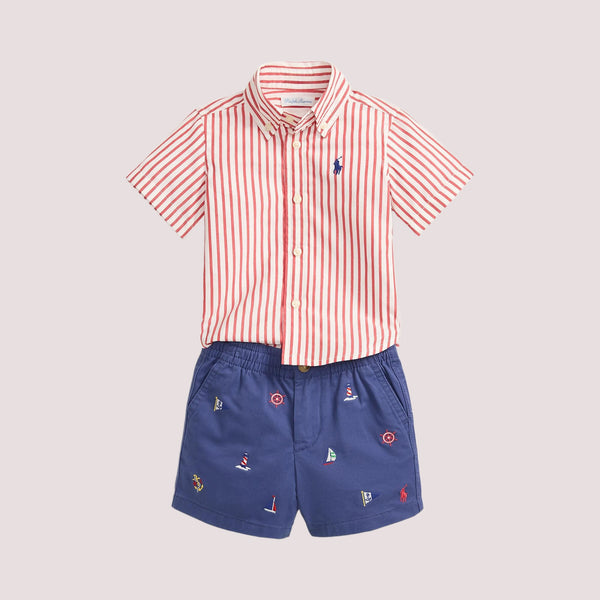 Camicia in popeline a righe e pantaloncini ricamati 320B21361 /001 POLO RALPH LAUREN 