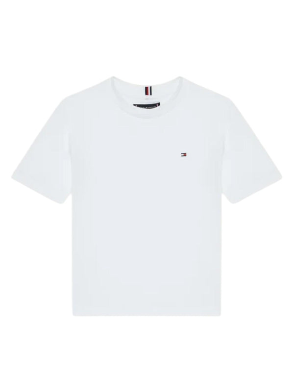 T-shirt bambino bianca in cotone sostenibile con logo