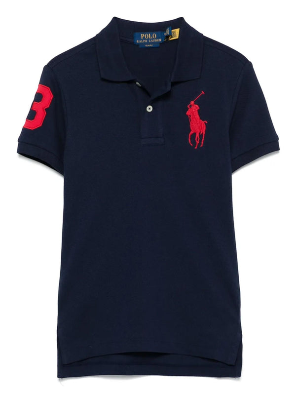 Polo bambino navy in cotone con logo maxi e numero 3