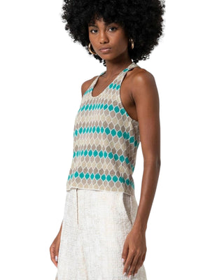 Top donna multicolor con fantasia geometrica e spalline larghe