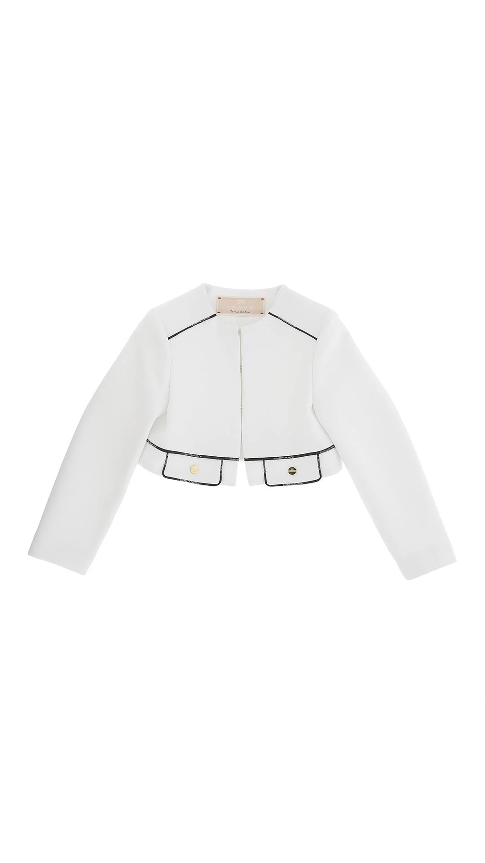 Giacca in crepe con pattine e piping logato avorio/nero EFGC073 GA022 /0100 ELISABETTA FRANCHI La Mia Bambina 