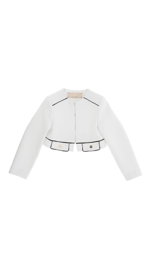 Giacca in crepe con pattine e piping logato avorio/nero EFGC073 GA022 /0100 ELISABETTA FRANCHI La Mia Bambina 
