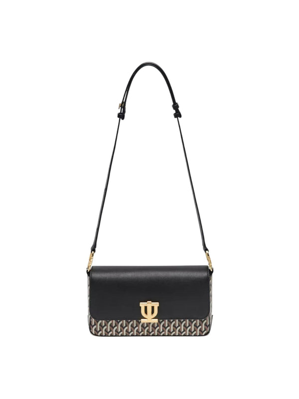 Borsa donna Baul Bag Gotica nera in pelle e canvas