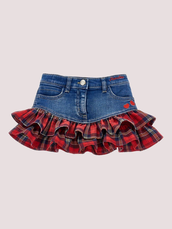 Gonna per neonata Monnalisa in denim con inserti tartan<BR/> 39F702 6043 /0055 MONNALISA 