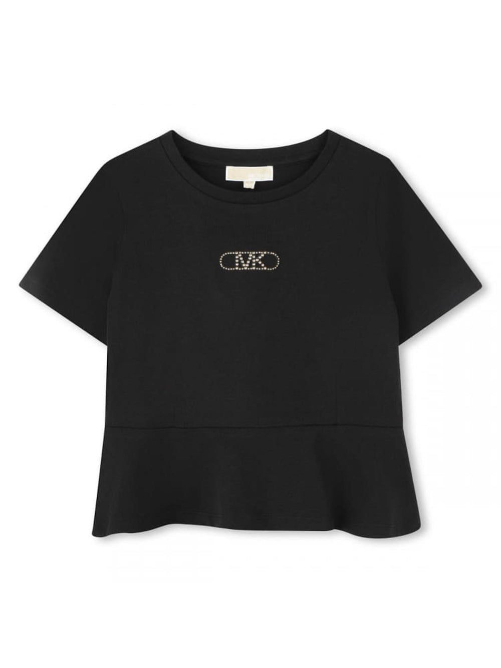 T-shirt bambina nera in cotone con logo borchiato