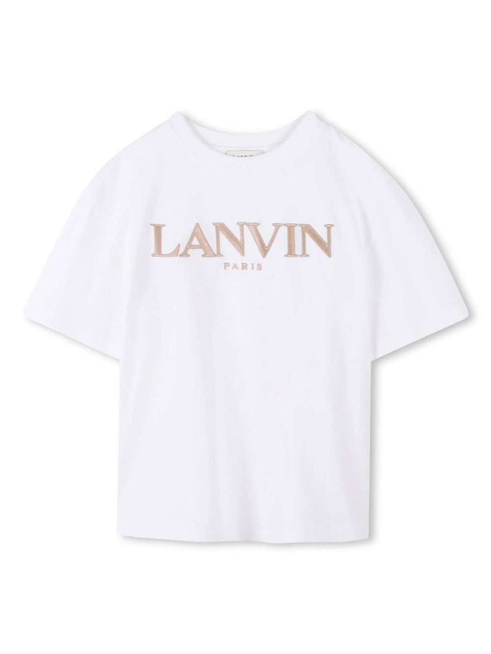 T-shirt bambino bianca con stampa sneakers e logo