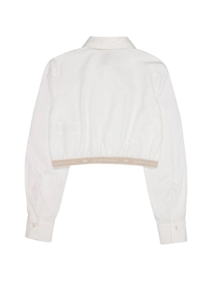Camicia bambina bianca cropped con fascia logata