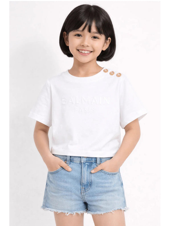 T-shirt Balmain con bottoni oro sulla spalla BY8A21 Z3277 /100BC BALMAIN 