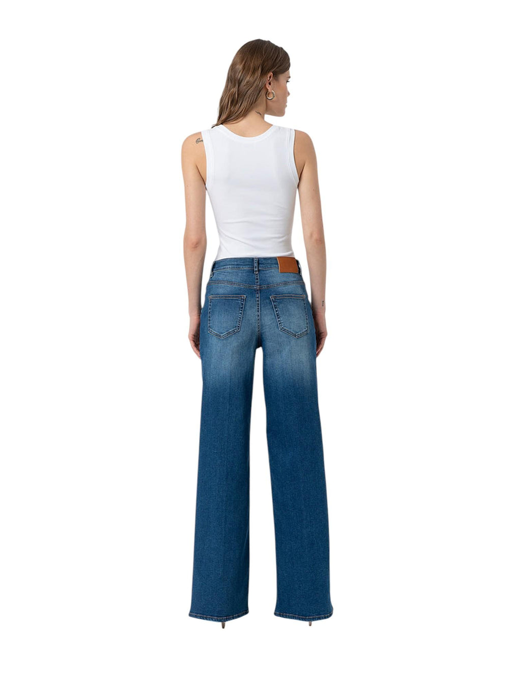 Jeans donna flare a vita alta in denim blu slavato