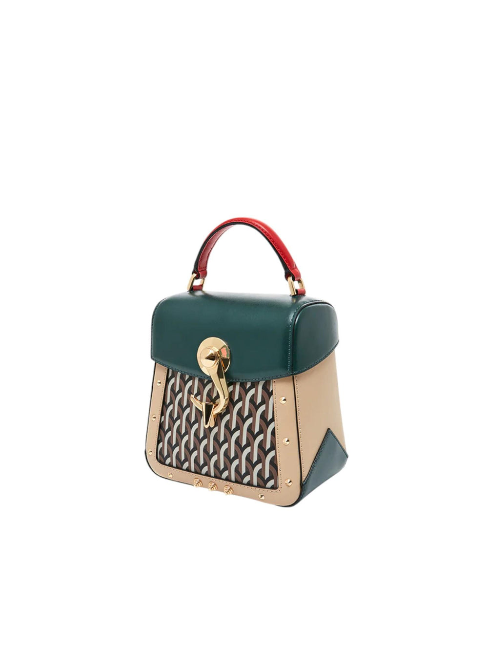 Borsa donna Trunkino Bag Small Gotica multicolor verde in pelle e canvas