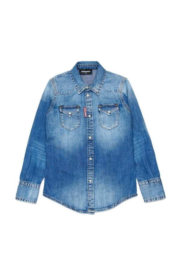 Camicia in denim con logo DQ2887 D0AFP /DQ01 DSQUARED2 JUNIOR 