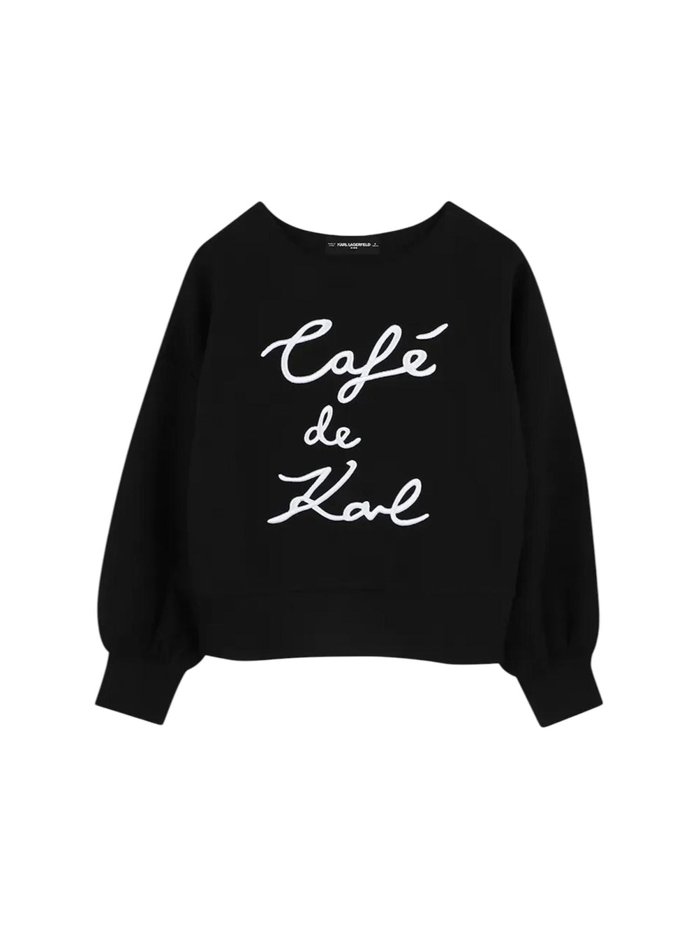 Felpa bambina nera con scritta Café de Karl ricamata