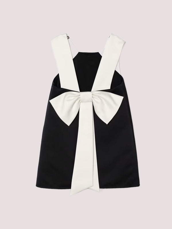 Abito a sacchetto in duchesse con fiocco a contrastonero/avorio EFAB668 RA016 /D285 ELISABETTA FRANCHI La Mia Bambina 