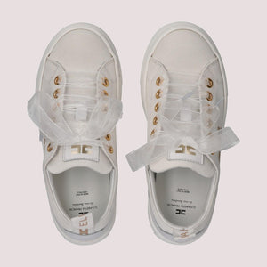 Sneakers basse in tessuto con logo ricamato ivory white F4A9 E0528 1256 /0139 ELISABETTA FRANCHI La Mia Bambina 