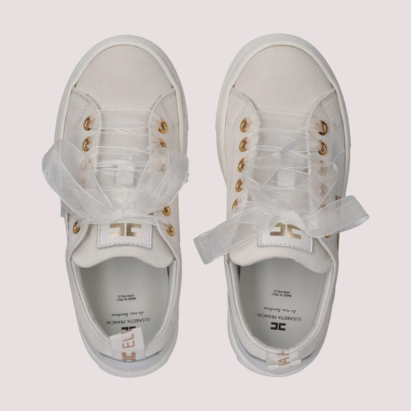 Sneakers basse in tessuto con logo ricamato ivory white F4A9 E0528 1256 /0139 ELISABETTA FRANCHI La Mia Bambina 