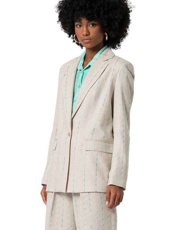 Giacca donna beige con righe lurex