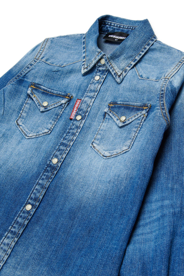 Camicia in denim con logo DQ2887 D0AFP /DQ01 DSQUARED2 JUNIOR 