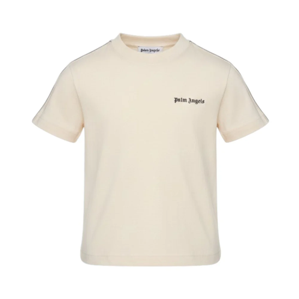 T-shirt con logo stampato sul petto e bande in gros-grain avorio sulle maniche PBAA011S26JER001 /92 PALM ANGELS 