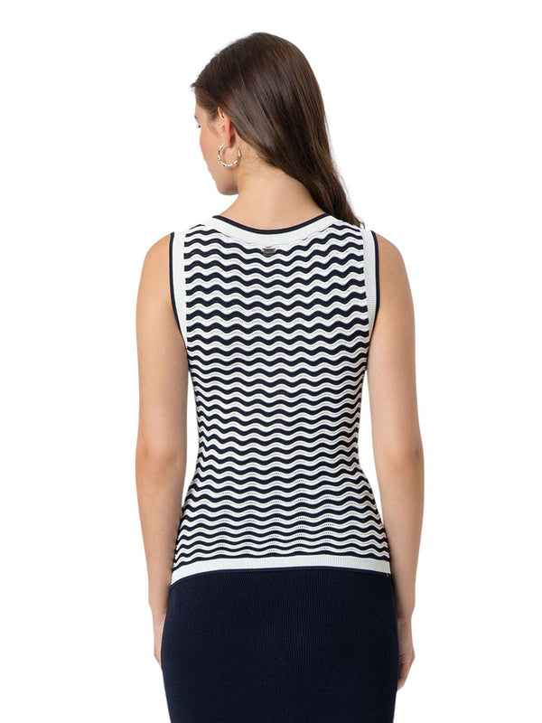 Top donna cream a righe con scollo rotondo