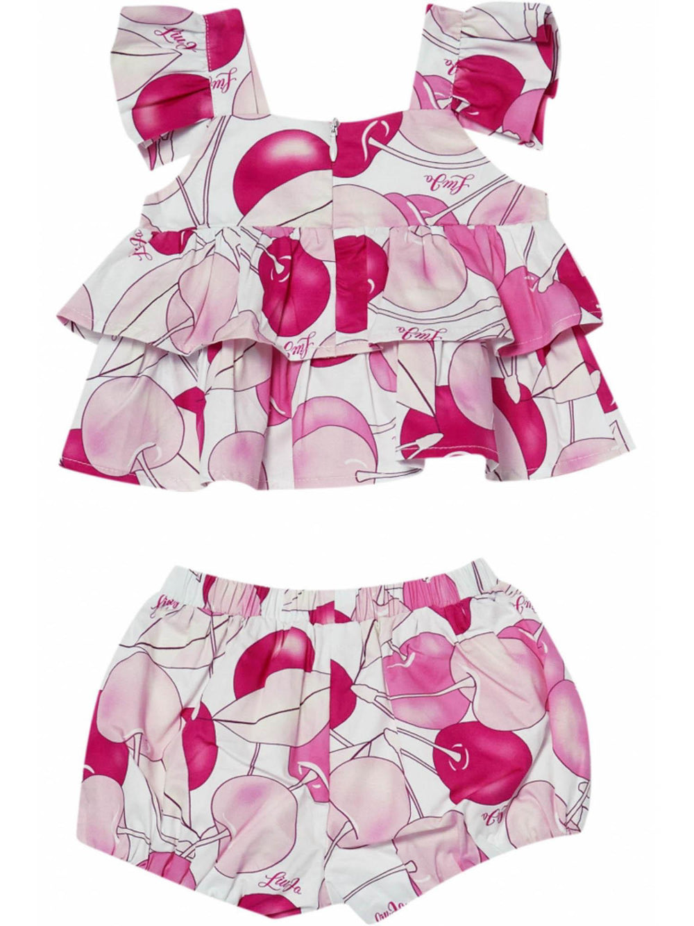 Completo neonata top a balze e coulotte fantasia ciliegie