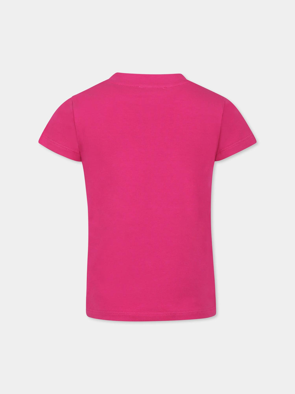T-shirt bambina fucsia in cotone elasticizzato con logo bianco