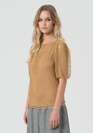Maglia oro in rete con maniche a palloncino