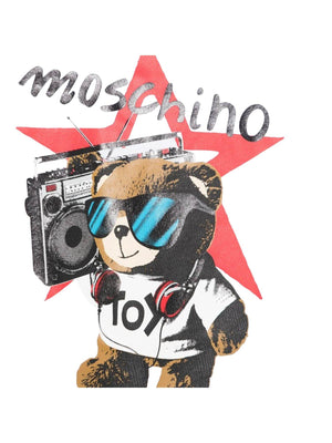 T-shirt bambina bianca con stampa orsetto DJ e logo