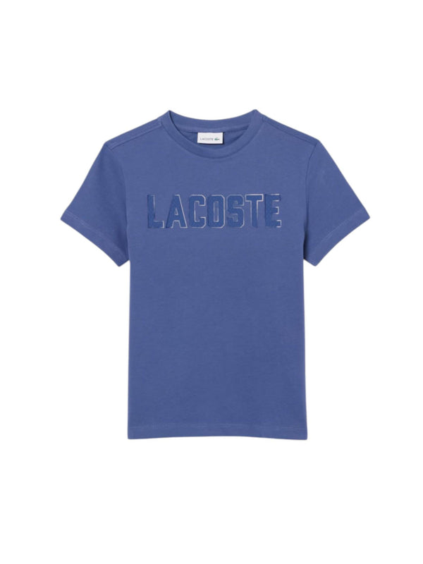 T-shirt bambino blu in cotone con stampa grafica frontale